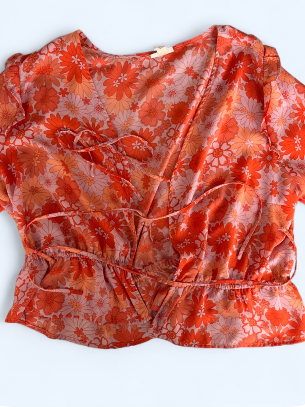a.n.a Orange & Peach Floral V-Neck Short Sleeve Blouse